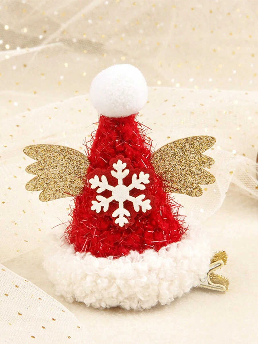 1入組女性紅色天鵝絨和明亮雪花造型髮夾,可愛甜美,適合聖誕節穿著