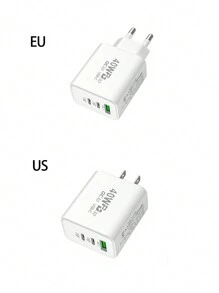 1pc Pvc Square Shaped Charger With 1 Usb And 2 Pd 40w Charging Ports, Compatible With A Series Of Phone Models, With Qc3.0 Wall Plug - White - View 1