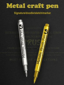1pc Brush Metallic Marker Pens Gold Silver Color Permanent Art Marker For Manga Crafts Scrapbooking School Stationery Supplies - Silver - View 3