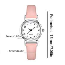 圓形簡約石英手錶,糖果色女款數字錶,薄皮革錶帶,優雅女裝手錶 - 黑色 - 查看 8