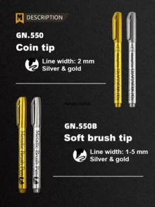 1pc Brush Metallic Marker Pens Gold Silver Color Permanent Art Marker For Manga Crafts Scrapbooking School Stationery Supplies - Silver - View 4
