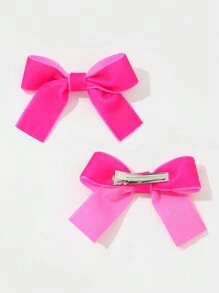 2 件組多巴胺天鵝絨蝴蝶結髮夾瀏海髮夾 - 玫紅色 - 查看 3