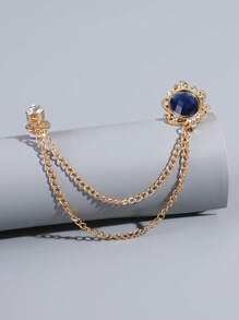 Fashionable and Popular Men Gemstone Decor Chain Lined Brooch Alloy for Jewelry Gift and for a Stylish Look - Royal Blue - View 1