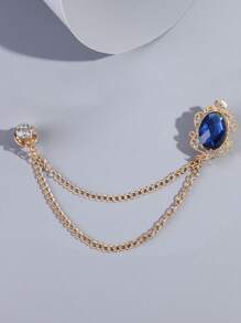Fashionable and Popular Men Gemstone Decor Chain Lined Brooch Alloy for Jewelry Gift and for a Stylish Look - Royal Blue - View 4