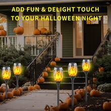Solar Torch Flame Lights, Multiple Solar Halloween Lights Outdoor Flickering Flames, Solar Powered Waterproof Pathway Lights Landscape Decor Lighting Suitable For Garden, Lawn, Yard, Halloween Decorations - Yellow - View 1