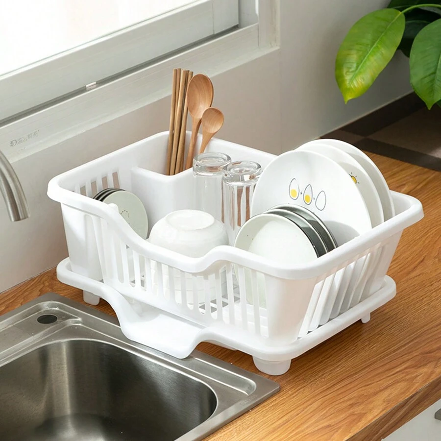 Kitchen Bowl And Dish Rack With Water Filter Basket, Plastic Sink Drainer And Storage Rack For Dishes And Plates - Draining bowl rack--white - View 1