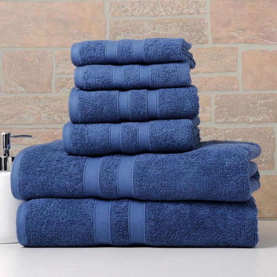Bibb Home 6 Piece Egyptian Cotton Towel Set - Solid Deep Blue - View 1