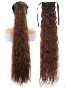 Banda De Pelo Sintético De 36 Pulgadas, Clip De Cola De Caballo Ondulado De Maíz Largo Y Rizado Con Envoltura De Extensión De Cabello Marrón - Light Brown - Ver 3