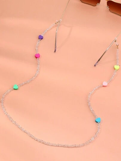 1条女童彩色爱心串珠眼镜链，适合日常佩戴