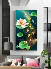 1張復古帆布牆藝,中式紅色錦鯉好運魚油畫海報,適用於牆面裝飾