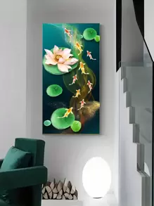 1張復古帆布牆藝,中式紅色錦鯉好運魚油畫海報,適用於牆面裝飾