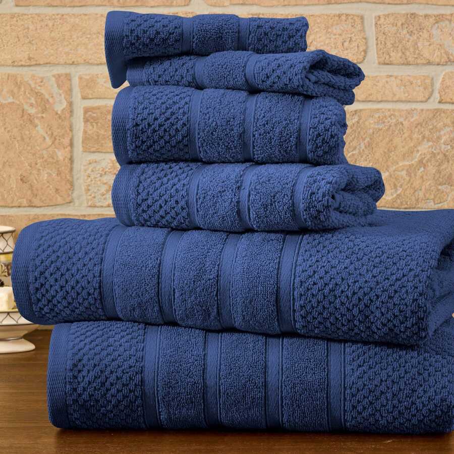 Bibb Home 6 Piece Egyptian Cotton Towel Set - 爆米花深藍色 - 查看 1