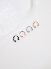 4pcs Multicolor Twisted Hoop Nose Rings Set For Men & Women, Daily Wear And Suitable For Various Occasions - Multicolor - View 7