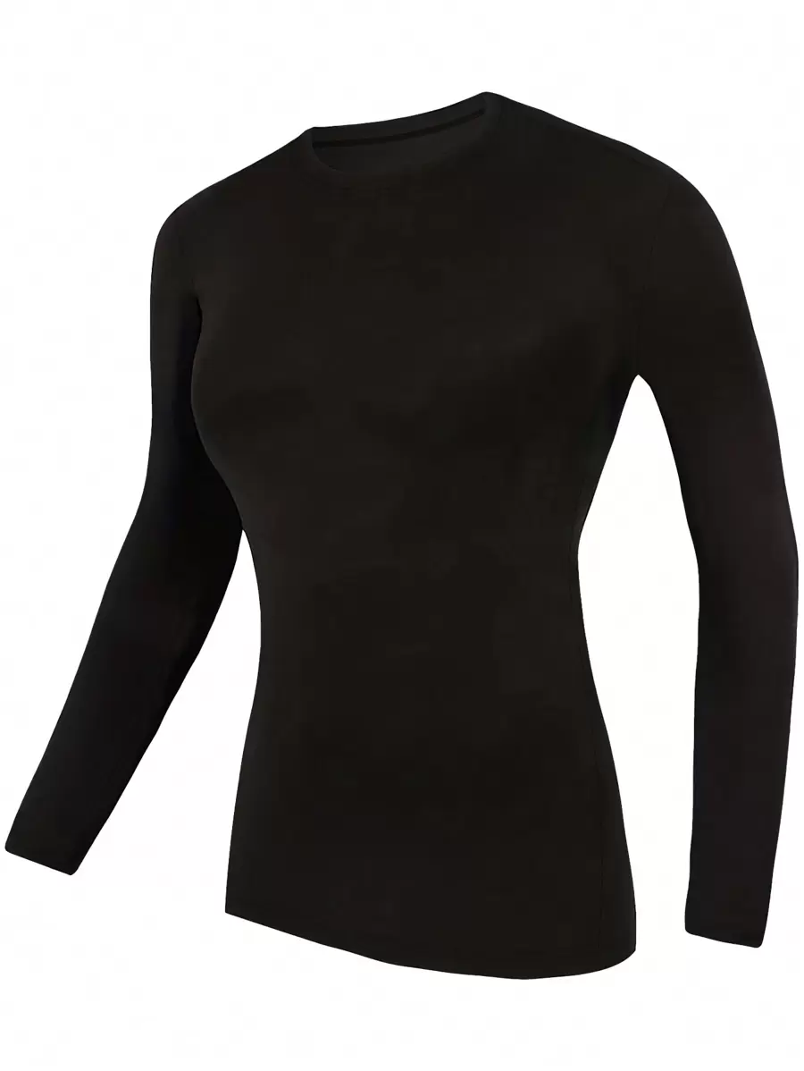 Solid Round Neck Sports Tee Basic T-Shirt - Black - View 1