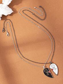 2入組迷人時尚多用途搪瓷幾何吊墜項鍊 - 銀色 - 查看 6