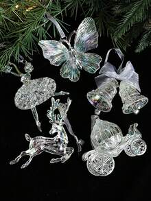 1個聖誕裝飾透明多彩亞克力飾品,聖誕樹裝飾,鹿女孩和馬車形狀的掛飾吊墜 - 白色 - 查看 7