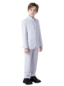 Traje Blanco De 4 Piezas Para Niños, Con Pantalones, Camisa Y Corbata - Blanco - Ver 4