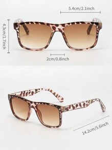 Leopard Print Boho Style Square Oversized Plastic Sunglasses, Retro Classic Design For Outdoor Travel Beach Vacation Casual Outfits, Summer UV Protection Driving Glasses Fashionable Shade Elegant Outfit Family Outings Travel Vacation Holiday For Summer Beach Vacation,Outdoor,Travel - Multicolor - View 5