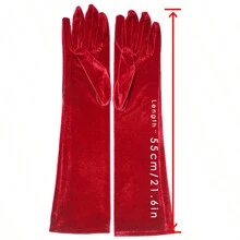 红色天鹅绒手套适合欧美风格长款晚会配饰、新娘婚纱及红色派对装饰、复古摄影及性感圣诞 - 紅色 - 查看 4