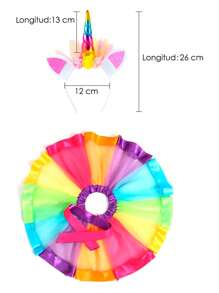 Falda Tutú de Ballet ArcoIris, Unicornio para Niña, Vestido de Tul Arcoiris con Diadema de Unicornio Bebé Niñas Traje de Ballet Traje para la Fiesta de Cumpleaños Fotografía Día de los Niños para Niños de 2 a 8 Años - Multicolor - Ver 2