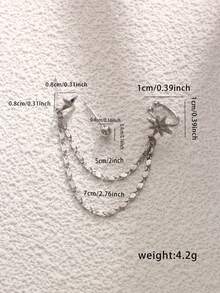 Nooxian 2入組星星和流蘇設計耳環套裝 - 銀色 - 查看 3