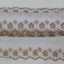 英式刺繡蕾絲邊 - 長13.7米,寬5厘米 - 英式刺繡 - 刺繡帶 - Ctl134 - 利塞 - 綁帶 - 飾邊 - 米白色 - 米色 - 查看 4
