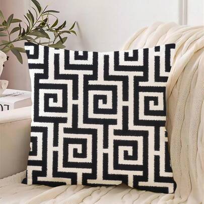 1入組幾何圖案坐墊套,極簡風格柔軟天鵝絨隱藏拉鍊裝飾枕套(不包括枕芯),適用於沙發,客廳,臥室裝飾