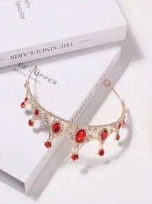 1 Pieza Diadema De Accesorios Para El Cabello De Cumpleaños Para Mujeres, Moderna Corona De Princesa Con Diamantes De Imitación Brillantes - Rojo - Ver 4