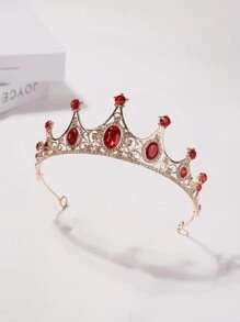 1 Pieza Diadema De Accesorios Para El Cabello De Cumpleaños Para Mujeres, Moderna Corona De Princesa Con Diamantes De Imitación Brillantes - Rojo - Ver 2