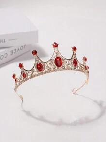 1 Pieza Diadema De Accesorios Para El Cabello De Cumpleaños Para Mujeres, Moderna Corona De Princesa Con Diamantes De Imitación Brillantes - Rojo - Ver 3