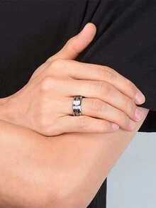 1pc Fashion 8mm Silver Color Stainless Steel Rings for Men Unique Pattern Inlay Black Carbon Fiber Rings Men Wedding Band Jewelry - Multicolor - View 5