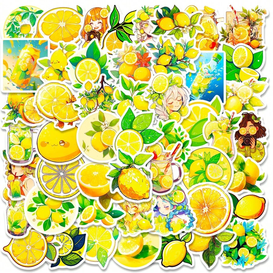 50入組檸檬主題防水美學貼紙套裝,適用於剪貼簿,行李,手機,汽車,水瓶,適合學生,青少年和成人
