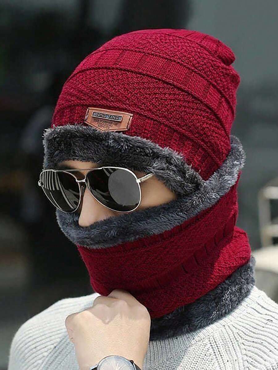 1 pcs Lined Infinity Scarf Hat Gloves Set Winter Thickened Warm Neck