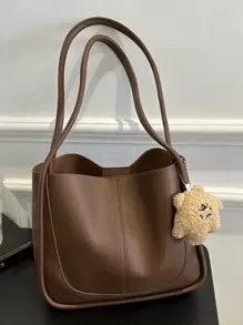 复古与怀旧包女士时尚休闲百搭 PU 纯色缝线大容量手提包手提单肩包、书包、大容量、便携、经典休闲、商务休闲、适合少女、女大学生、白领、工作、返校、中学、高中、大学、度假、复古风格复古女士包 - 咖啡棕 - 查看 2