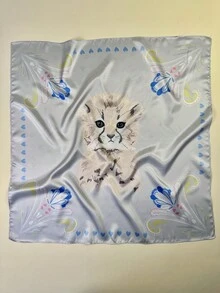 1 Miếng Quý cô Nhỏ bé In hoa con hổ Quấn đầu Khăn rằn - Màu Xám nhạt - Xem 1