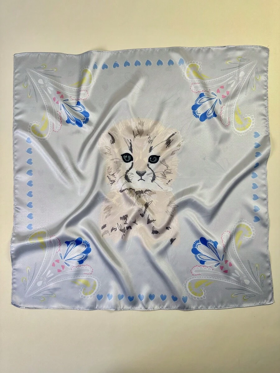 1 Miếng Quý cô Nhỏ bé In hoa con hổ Quấn đầu Khăn rằn - Màu Xám nhạt - Xem 1