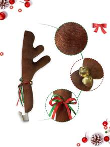 3入組鹿角與鼻子車用裝飾套件-窗戶頂部與格柵鹿角鈴鐺聖誕裝扮-汽車內飾套件