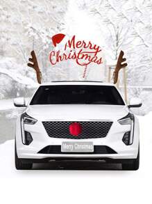 3入組鹿角與鼻子車用裝飾套件-窗戶頂部與格柵鹿角鈴鐺聖誕裝扮-汽車內飾套件