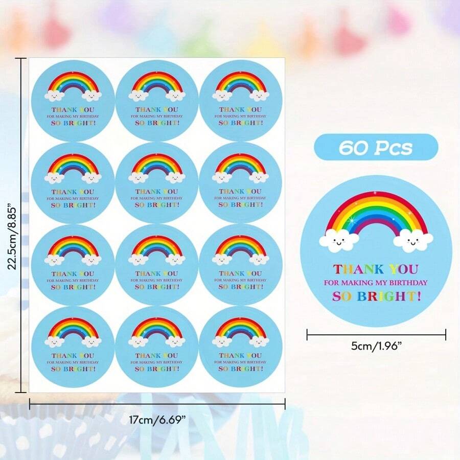 60pcs-rainbow-thank-you-stickers-blue-self-adhesive-round-birthday