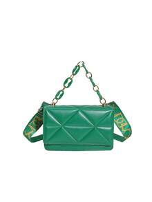 女士時尚極簡設計壓花迷你格子流蘇包,鋪棉手提包 - 綠色 - 查看 2