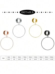 CIZME 2Pcs/Pair Stainless Steel Screw Ear Tunnels Large Hoop Dangle Ear Plugs Expander 4-20mm Gauges For Ears Stretcher Piercing(Silver/Gold/Black/Rose Gold) - Multicolor - View 2