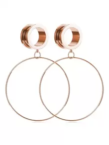 CIZME 2Pcs/Pair Stainless Steel Screw Ear Tunnels Large Hoop Dangle Ear Plugs Expander 4-20mm Gauges For Ears Stretcher Piercing(Silver/Gold/Black/Rose Gold) - Multicolor - View 4