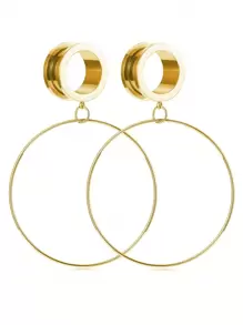 CIZME 2Pcs/Pair Stainless Steel Screw Ear Tunnels Large Hoop Dangle Ear Plugs Expander 4-20mm Gauges For Ears Stretcher Piercing(Silver/Gold/Black/Rose Gold) - Multicolor - View 5