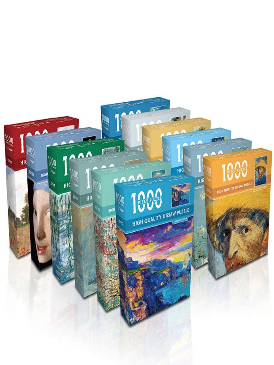 1 件 1000 片風景拼圖成人著名繪畫圖案減壓拼圖玩具帶盒 - 彩色 - 查看 1