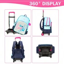 3入組男孩和女孩可愛可拆式行李箱背包配五角星飾品,適用於學校和旅行