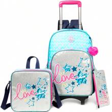 3入組男孩和女孩可愛可拆式行李箱背包配五角星飾品,適用於學校和旅行