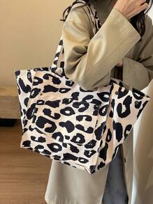 Fashionable Large Capacity Tote Bag For Women,Versatile,Cow Pattern Pattern Random Print Shoulder Bag,High-End Casual Canvas Hobo Bag,Fashionable Leopard Print Tote Bag,Women's Casual Handbag & Shopping Bookbag,School Bag,Portable,Large Capacity,For Teen Girls Women College Students,Perfect For Office,College,Middle School,High School,Work,Business,Commute,Office,Beach, Casual Cow Print Pattern Purse For Women, Animal Print Women Bag, School Supplies, School Handbag, School Tote Bag, School Bookbag, Back To School Bags, Lightweight, Foldable, Classic Casual, Cute, Suitable For Teen Girls Women College Students, Perfect For Back To School, First Day Of School, Holiday, Vacation