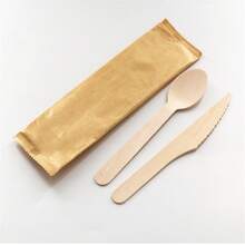 50 件木製一次性餐具套裝(湯匙、刀子、叉子、咖啡攪拌器)適合派對、甜點、可水洗 - 棕色 - 查看 6
