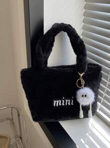 Túi Tote Lông Cừu  Hàn Quốc Cho Nữ Mùa Đông 2023 Túi Xách  Sang Trọng Mới Túi Xách Đa Năng Thường Ngày Cho Nữ Có Mặt Dây Chuyền, Túi Nữ Thu Đông Mới, Ví Thu Đẹp Nhất - màu đen - Xem 2