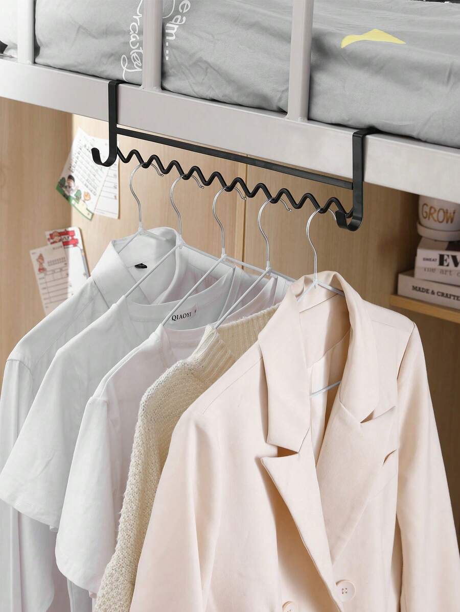 Dormitory Clothes Hanger Artifact For Upper And Lower Beds, Wave-shaped Hook Cabinet Door Back Storage Rack - Black - View 1
